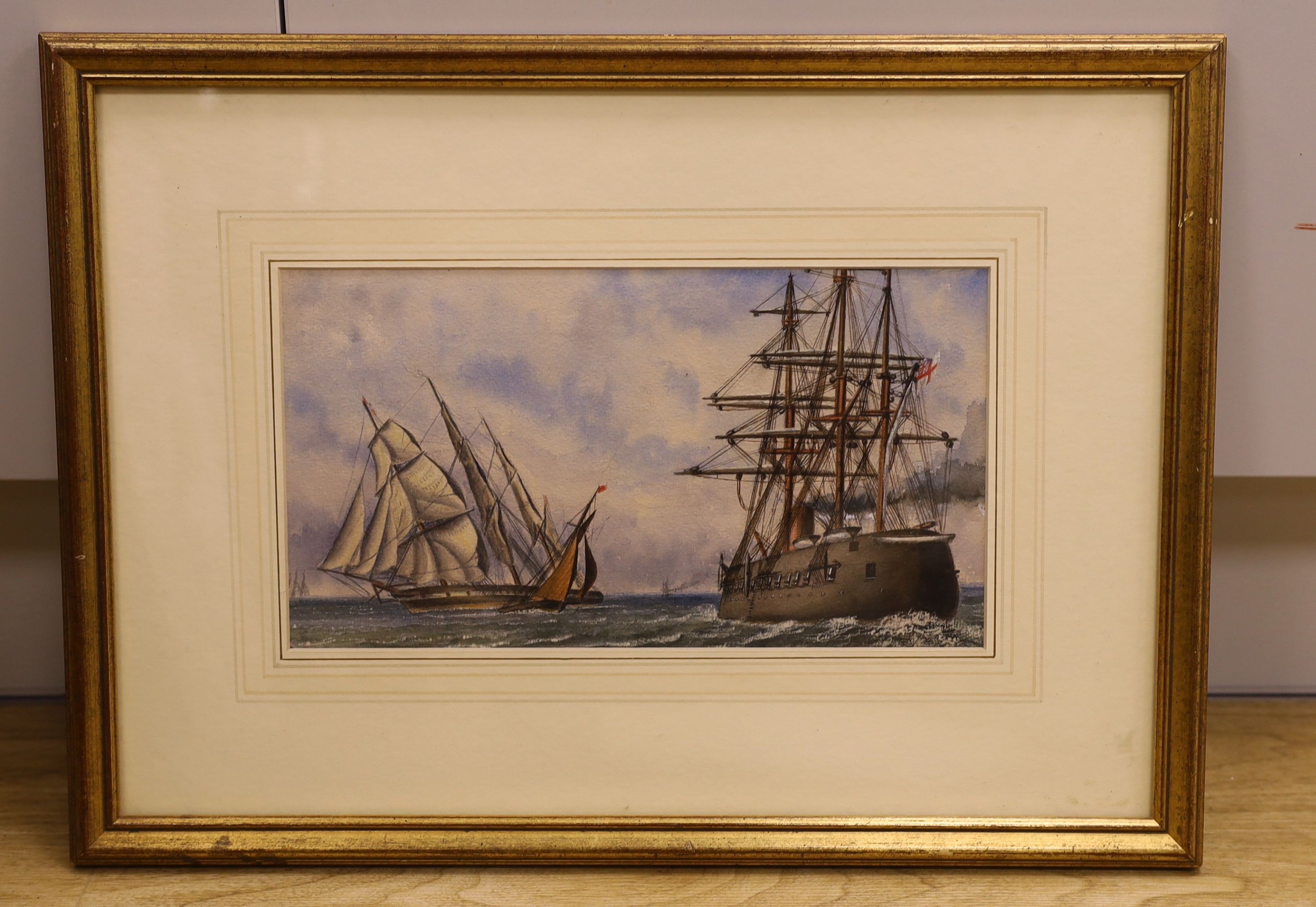 19th century English School, watercolour, HMS Prince Consort, 16 x 29cm